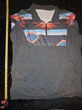 Heather Gray Pullover with Southwestern Print